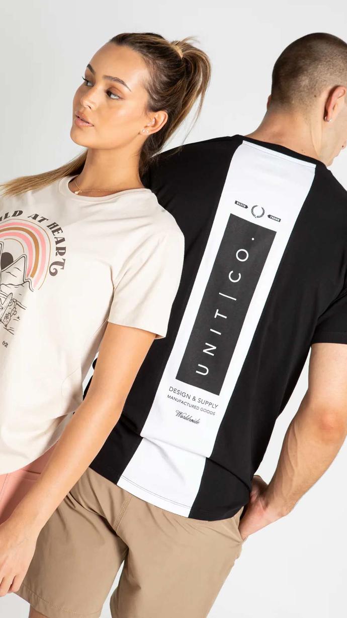 Couple posing with the UNIT Men's Tee Hideout